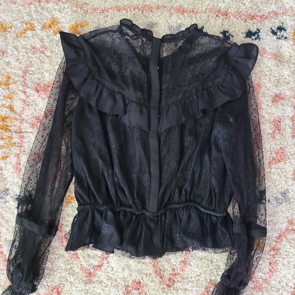 NWT Rebecca Minkoff Black Tabitha Lace Ruffle Long Sleeve Blouse Size XS - Picture 5 of 9